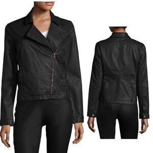 Eileen Fisher Black Waxed Cotton Moto Jacket Large